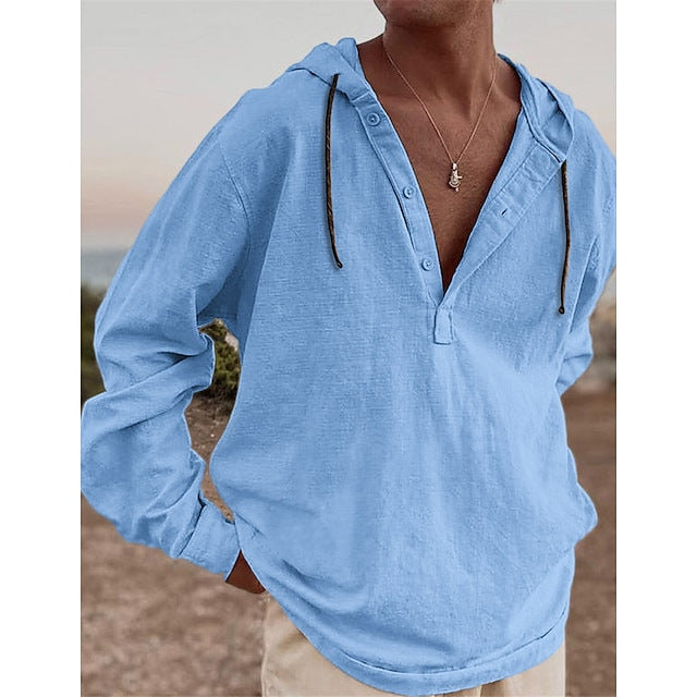 Cotton Linen Hooded Shirt