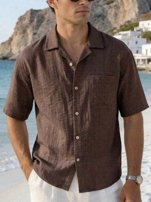 Linen Cuban Collar Short Sleeve Shirt