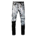 Hole-punched oil painting jeans