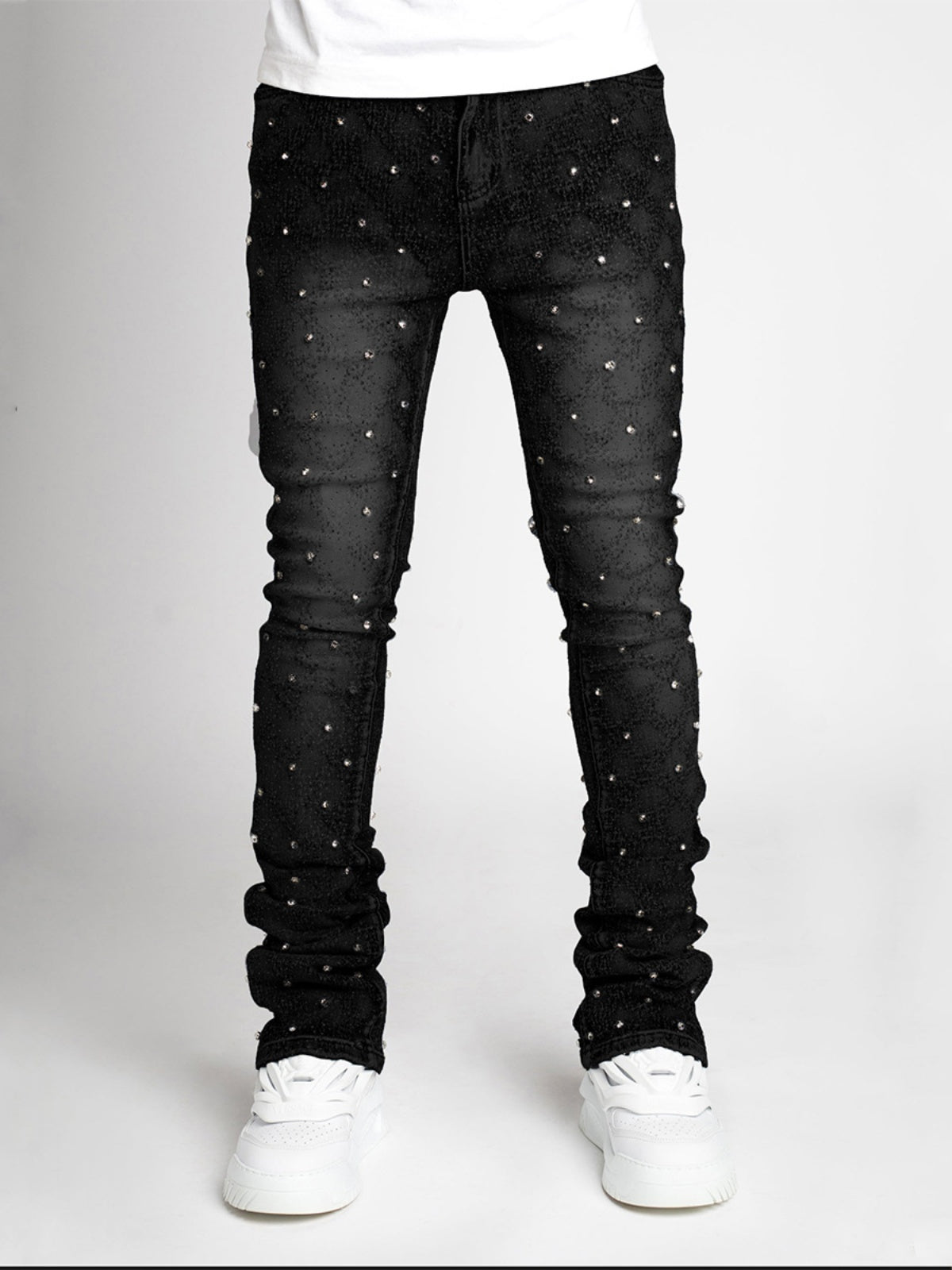 Stretch Pearl layered jeans