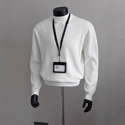 Ribbed Knitted Half High Collar Sweater