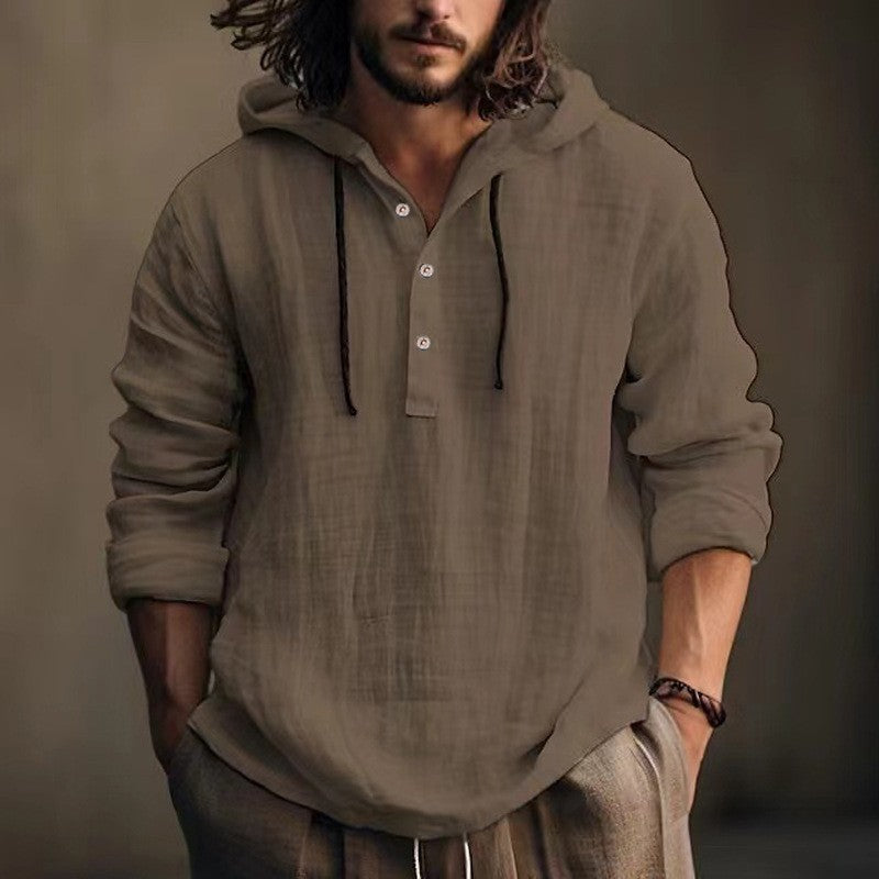Cotton Linen Hooded Shirt