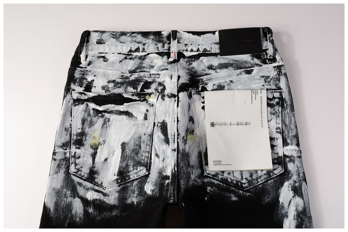Hole-punched oil painting jeans